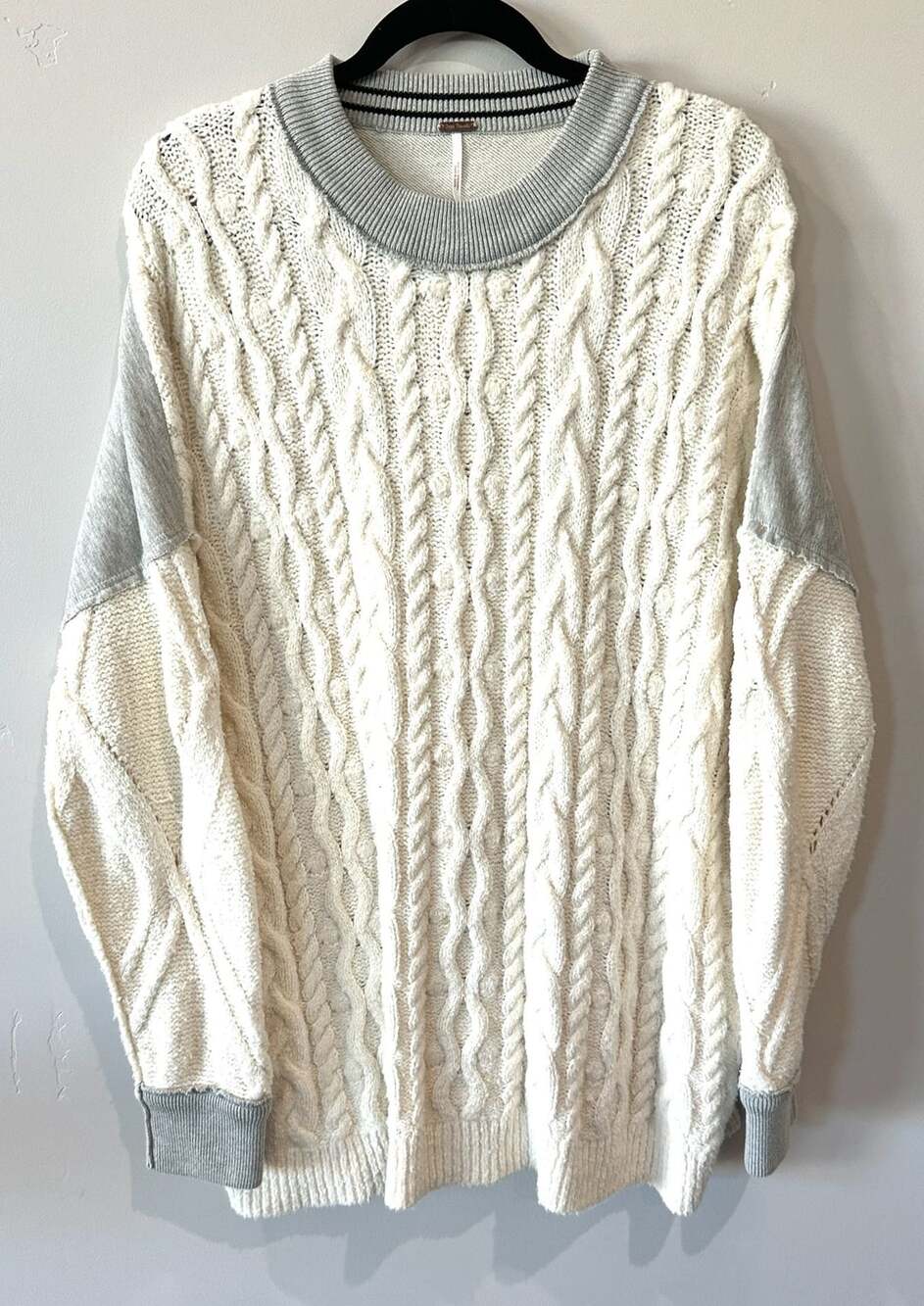 Free People Ivory Tunic Cable-Knit Oversized Casual Sweater Small